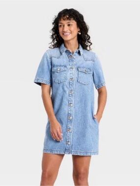 NWT Short Sleeve Button-Front Denim Dress